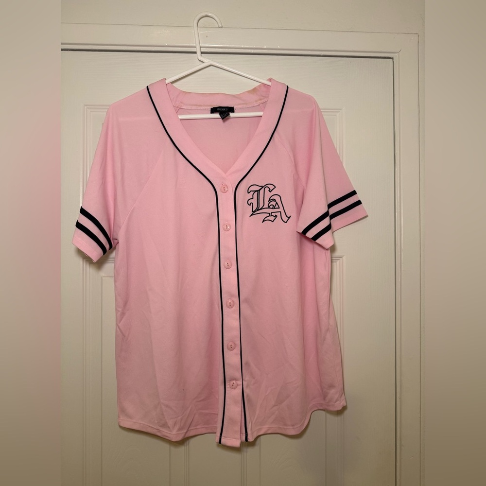 Forever 21 Pink Baseball Jersey with Black Trim